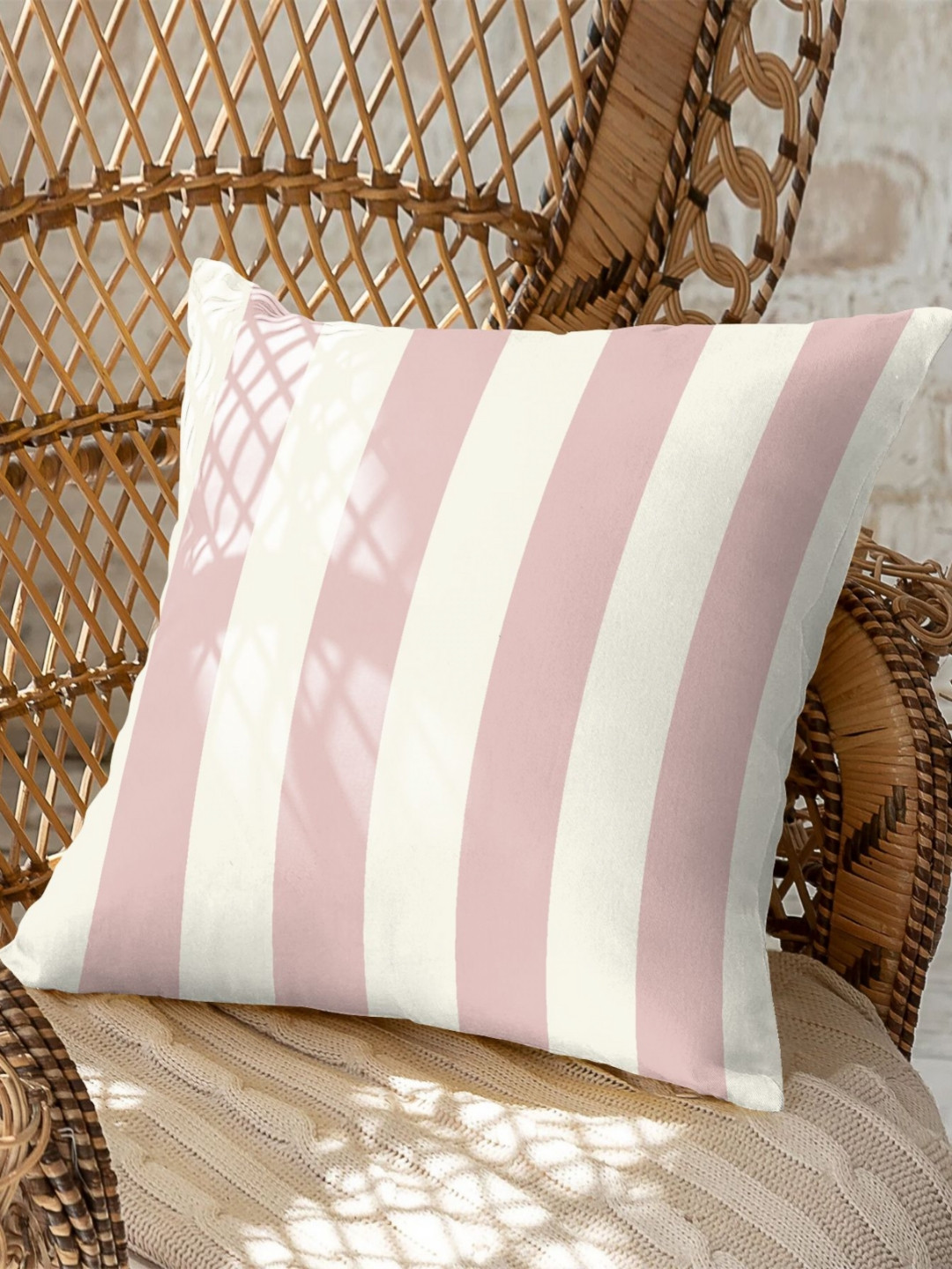 CASABLEU Premium Spring Pink Striped Polyester 2 Pcs Square Cushion Covers -16x16In
