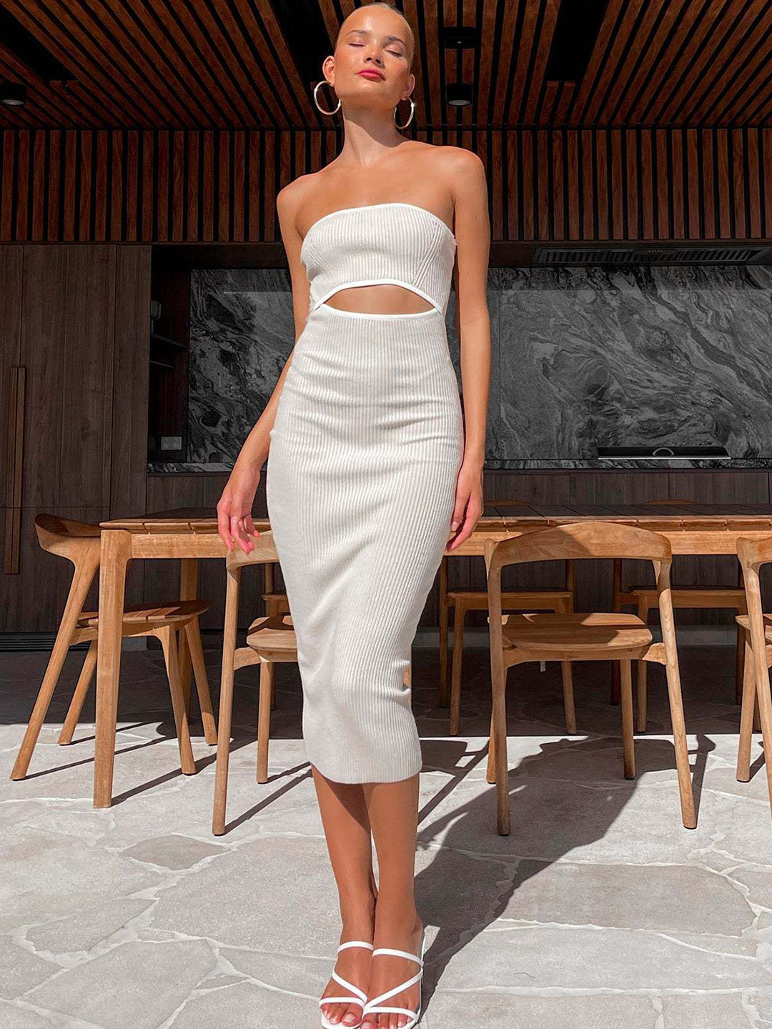 TRENBEE Women Sheath Cut Out Midi Dress