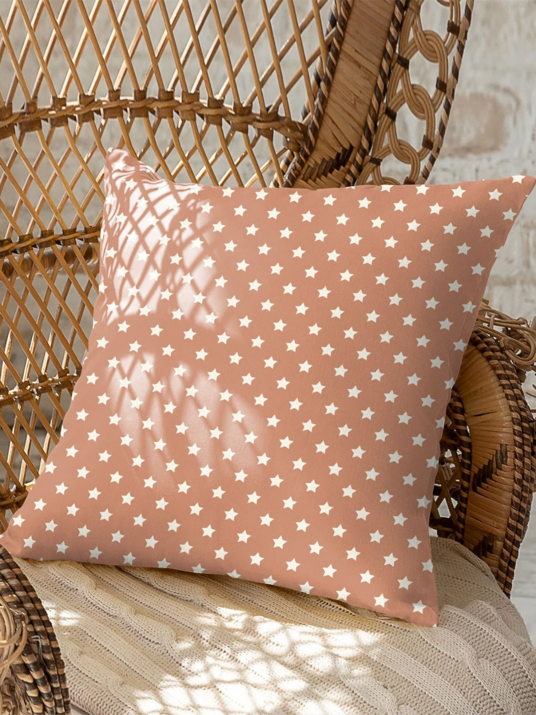 CASABLEU Spring Gallery Orange Colored 2 Pieces Stars Printed Square Cushion Covers