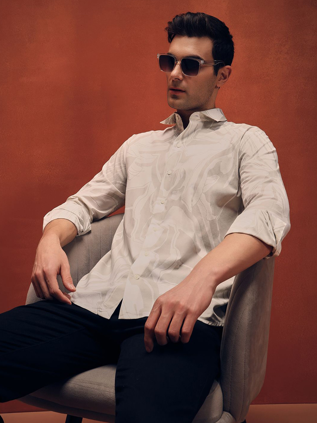 DENIYES Men Standard Fit Abstract Printed Spread Collar Cotton Casual Shirt