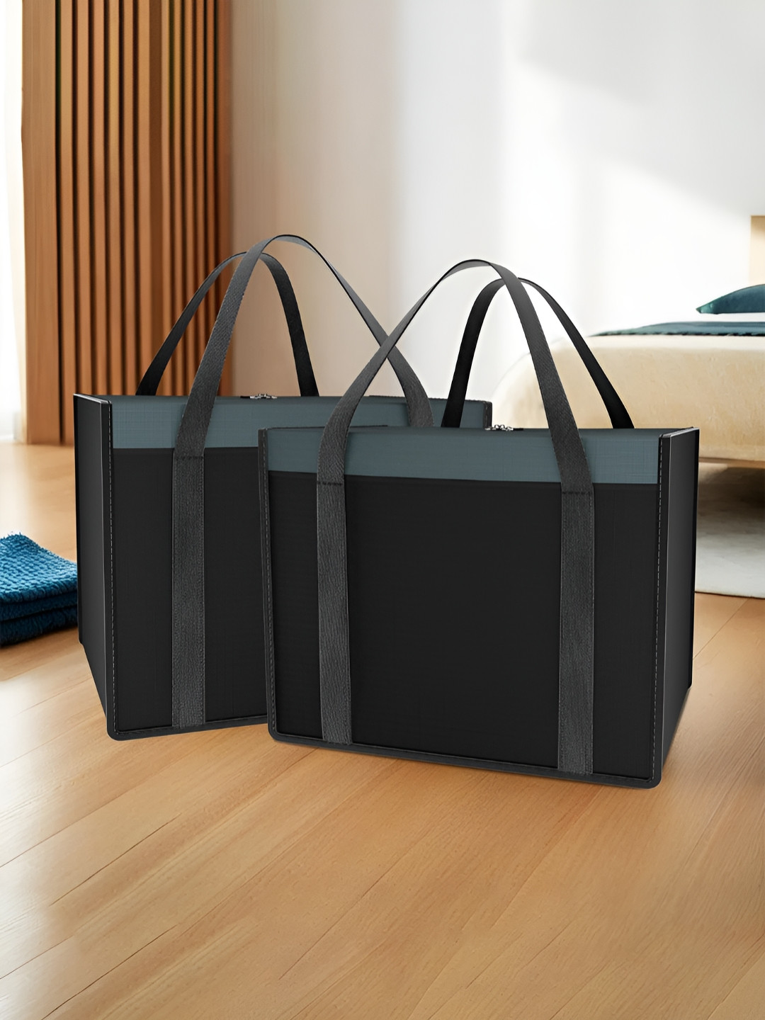 Aura Grey Set of 2 Storage Bag Waterproof Clothing-Bedding Bag Wardrobe Clothes Organizer