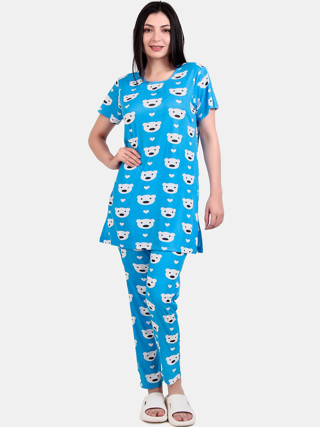 WELL QUALITY Women Printed Round Neck Kurti & Pyjamas Night suit