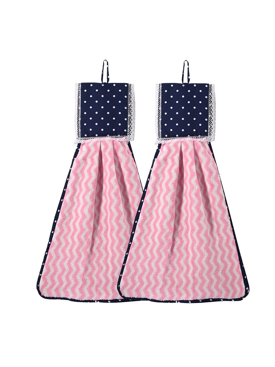 Kuber Industries Pink 2 Pcs Printed Microfiber Wash Basin Napkin Towel With Hanging Loops