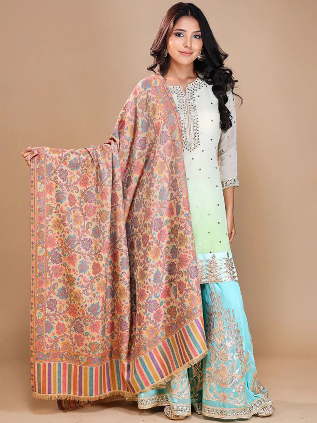 THE SHAWL STUDIO Floral Woven Design Anitque Chinar Kani Shawl