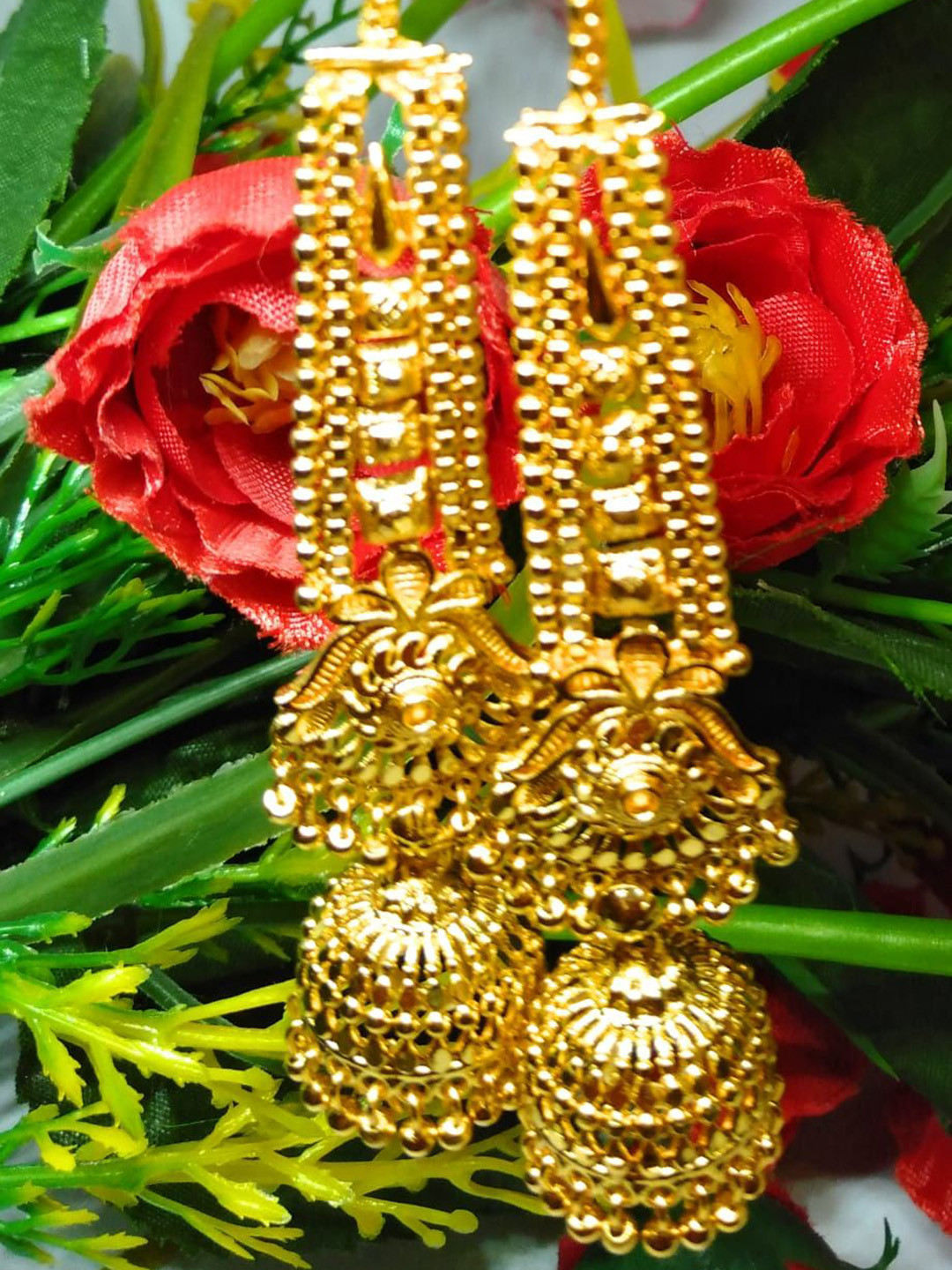 Sharalle Silver-Plated Artificial Beads Dome Shaped Jhumkas