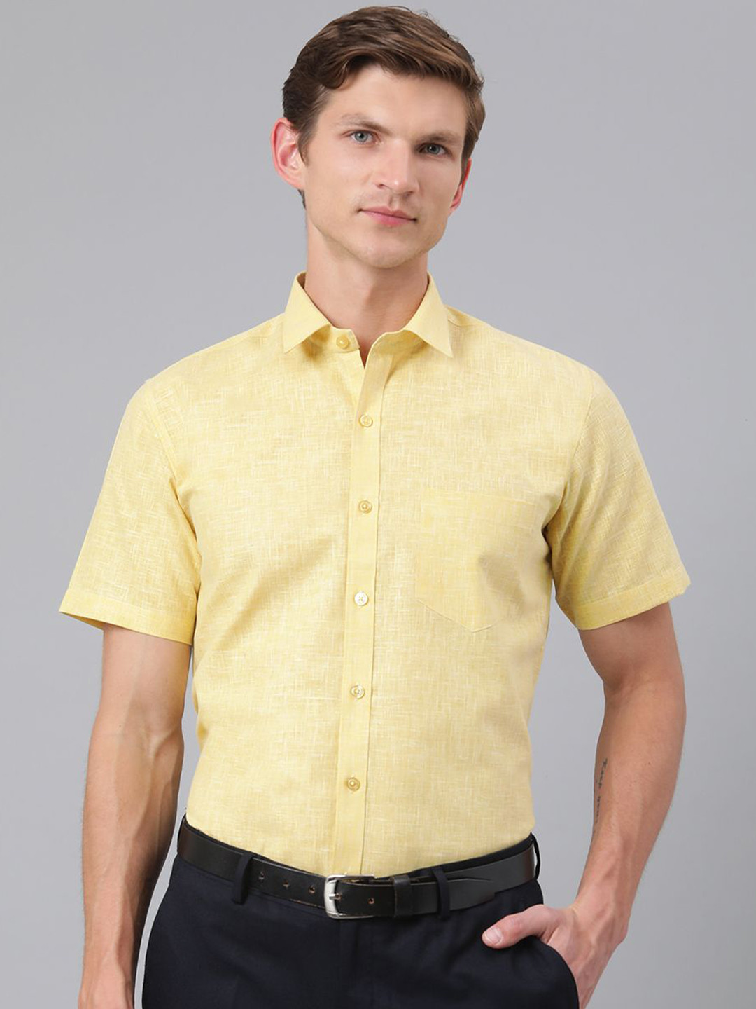 ACCOX Men Comfort Regular Fit Solid Spread Collar Linen Formal Shirt