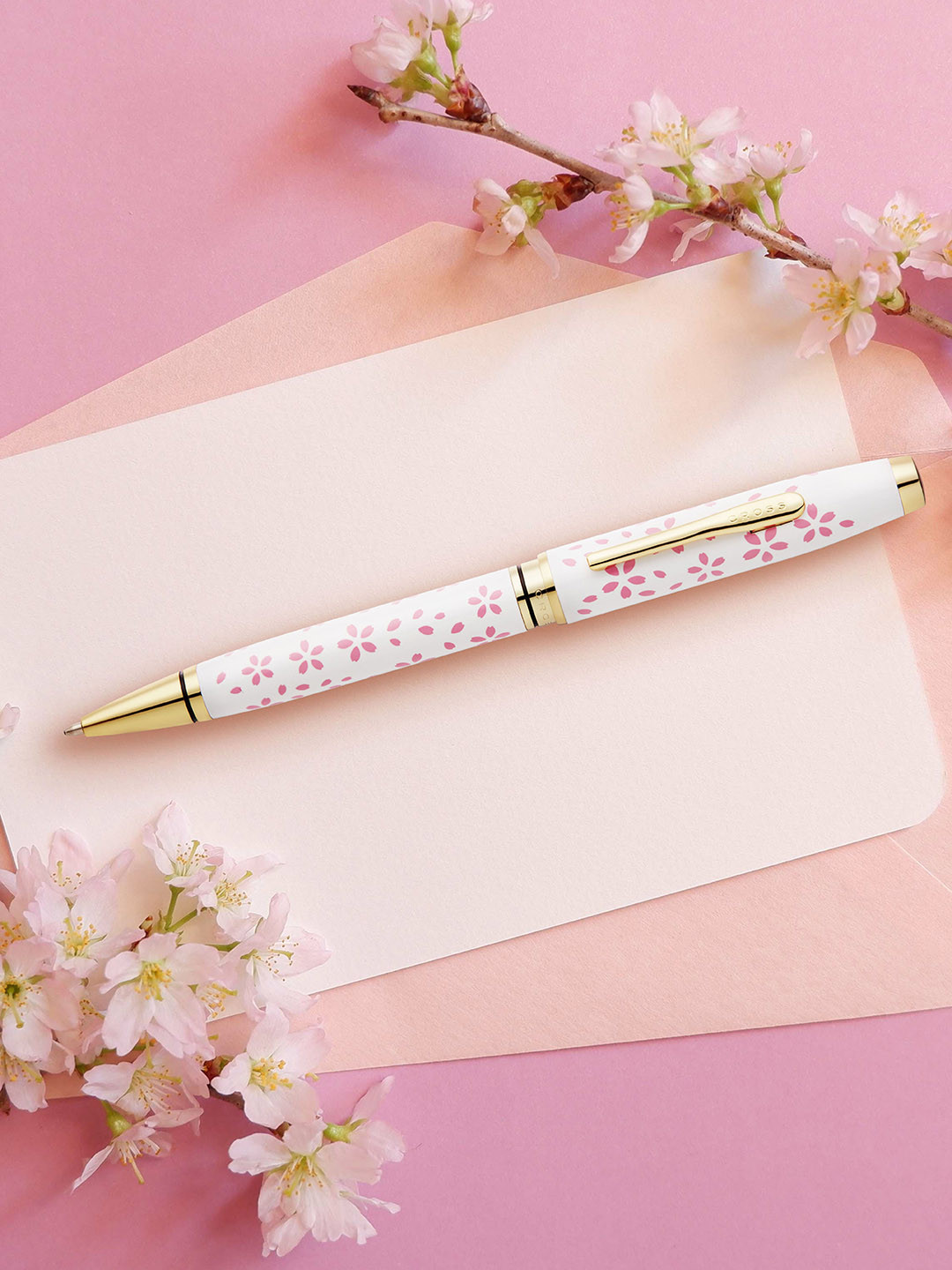 Cross Pink & White Coventry Cherry Blossom Lacquer Sakura Printed Ballpoint Pen
