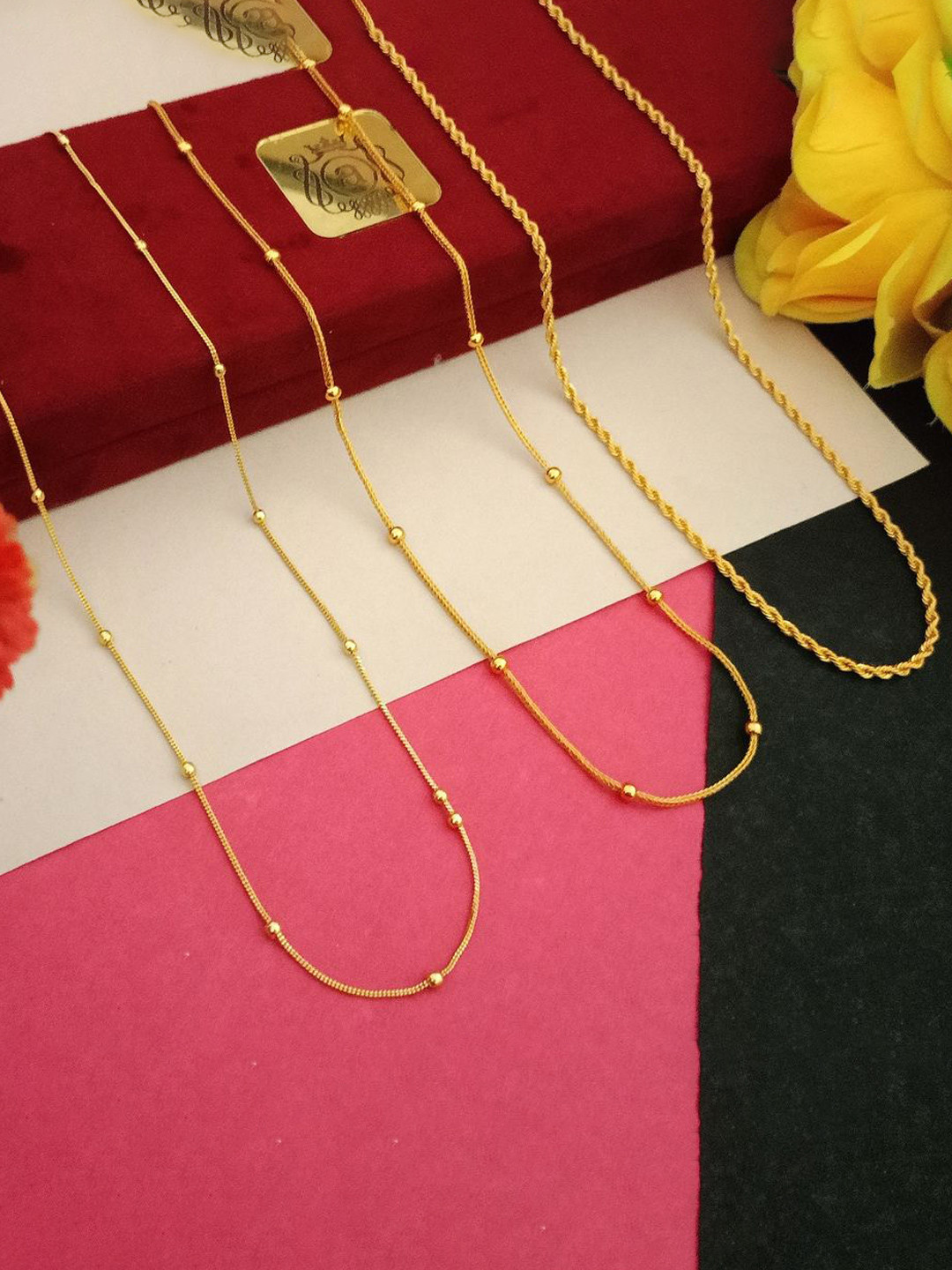 Anouk Rassa FoxBall ChokorBall Set Of 3 Gold-Plated Artificial Beaded Minimal Chain