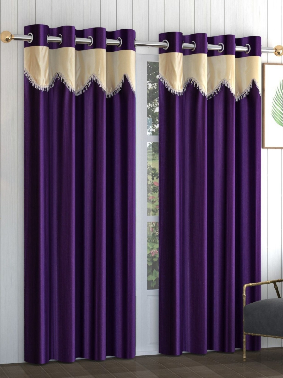 Galaxy Home Decor Purple & Beige 2 Pieces Door Curtain