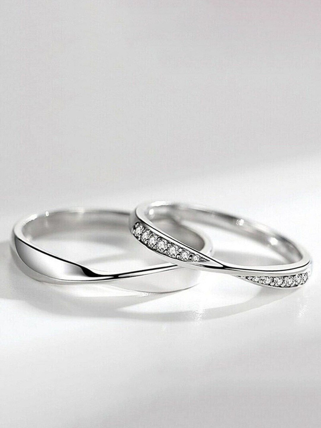 PASU FASHION Set Of 2 Silver Plated Crystals Adjustable Couple Finger Rings