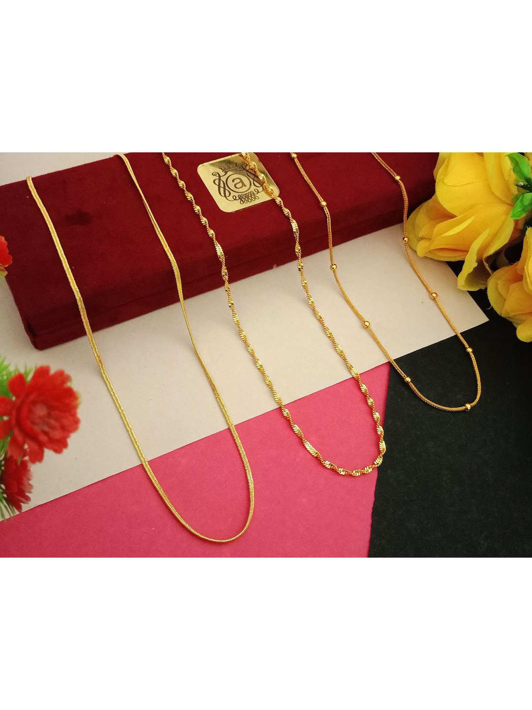 Anouk Malai Disco FoxBall Set Of 3 Gold-Plated Artificial Beaded Minimal Chain