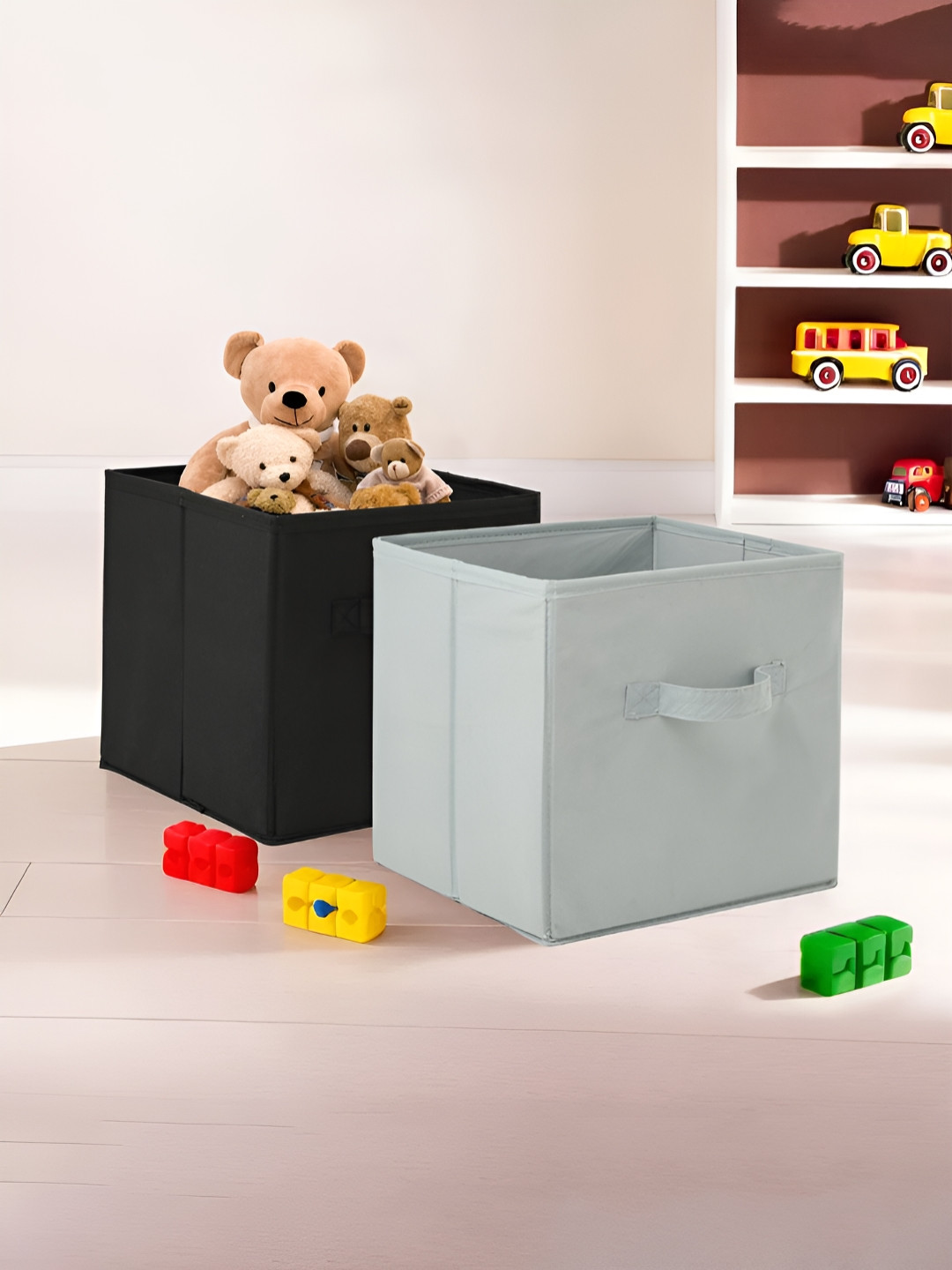 Aura Grey & Black 2 Pieces Foldable Toy & Book Square Waterproof Drawer Organisers