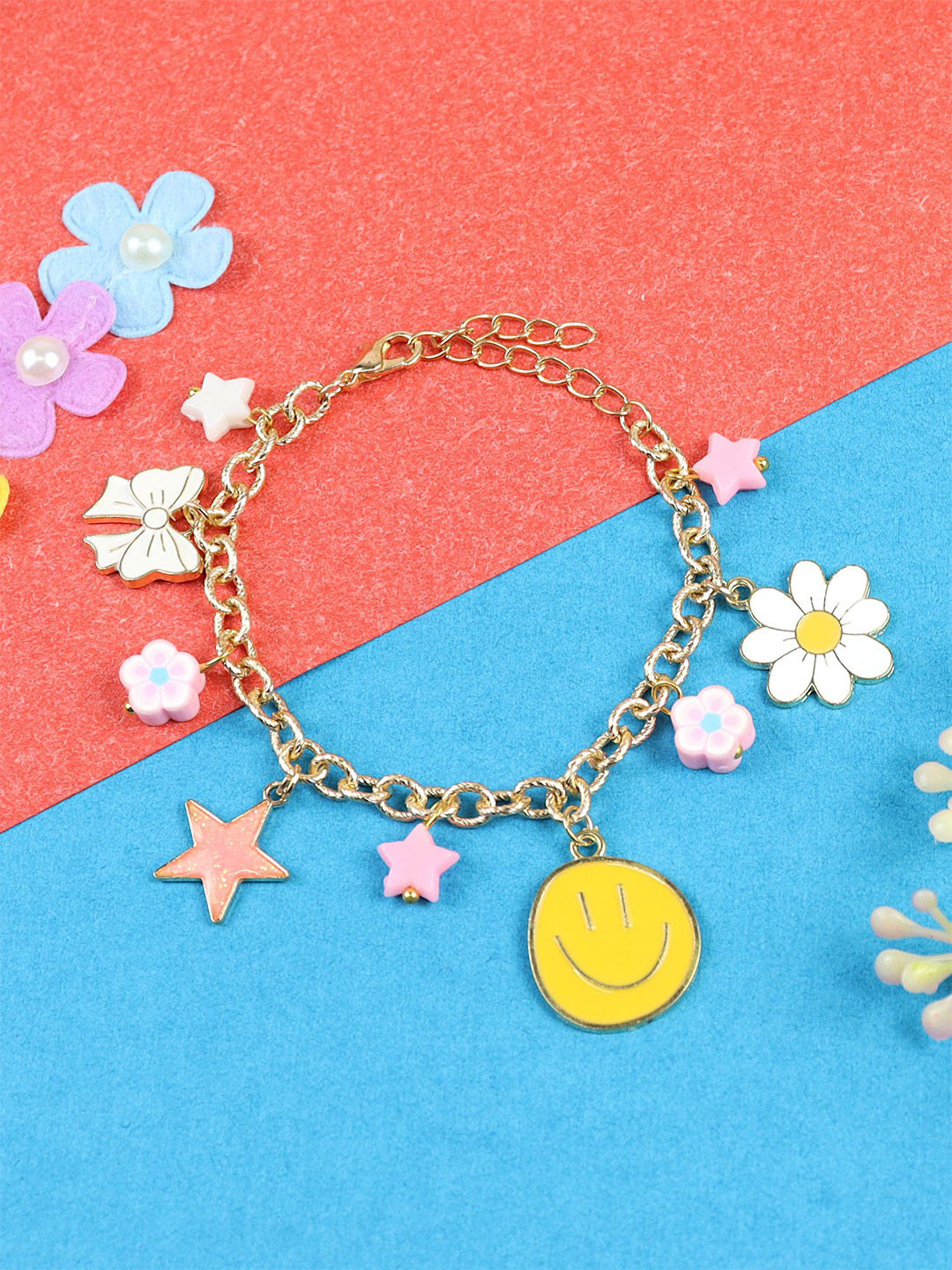 Asthetika Kids Girls Smiley Face Beaded Charm Bracelet