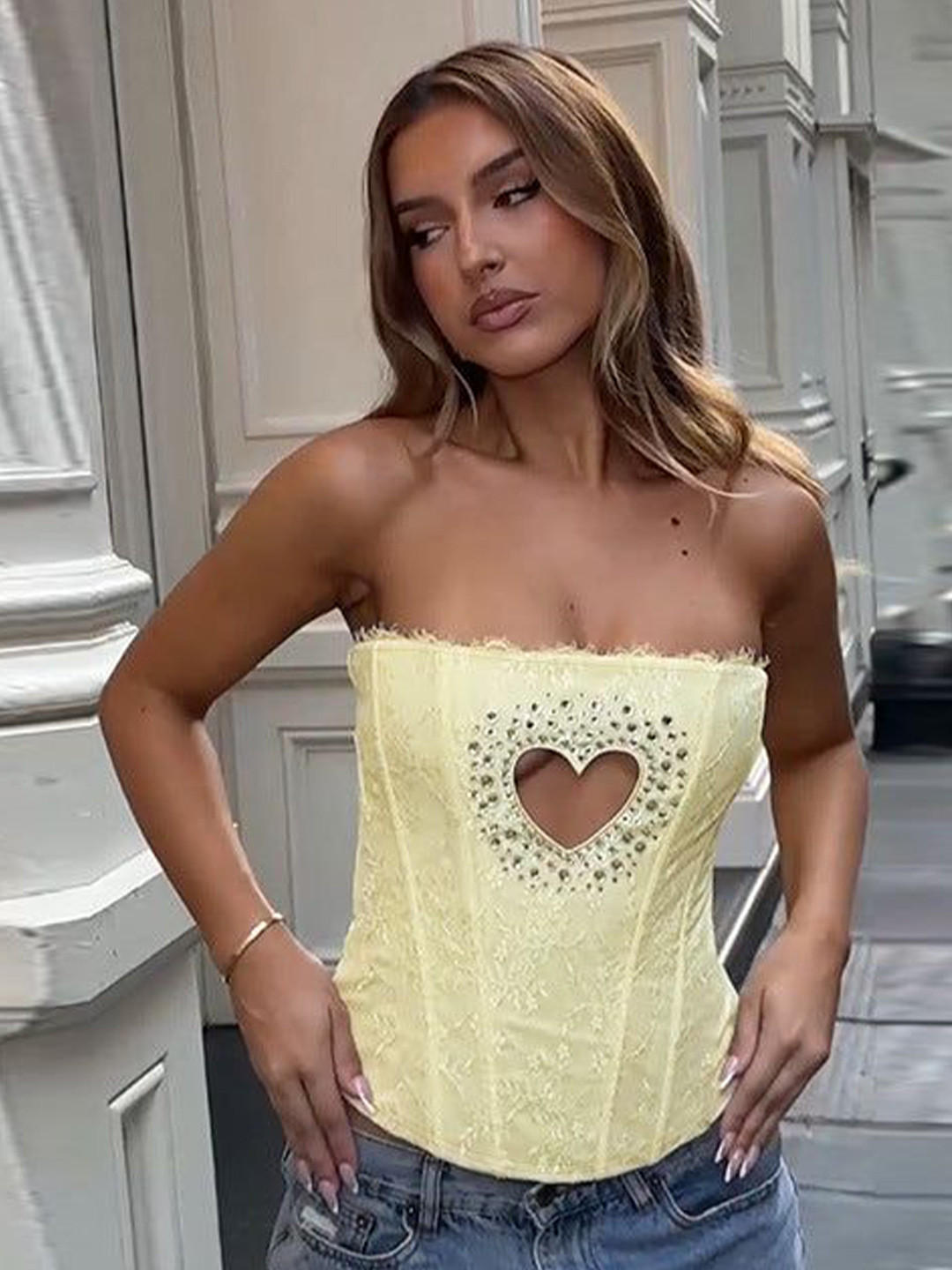 Outzider Women Heart shaped Cut-out Corset Top