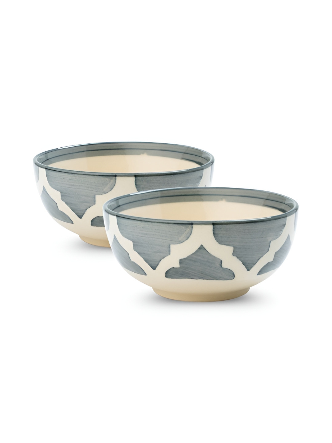 YELONA Grey Melange 2 Pcs Geometric Printed Ceramic Microwave Safe Ceramic Serving Bowls
