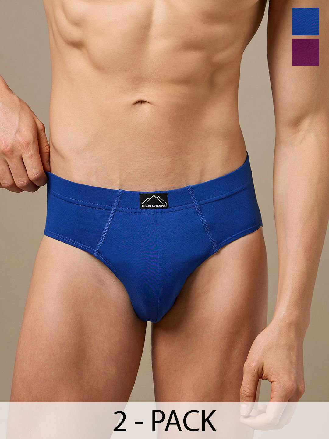 URBAN ADVENTURE Men Pack Of 2 Anti Microbial Basic Briefs 2UAM-001(WINE-ROYAL BLUE)