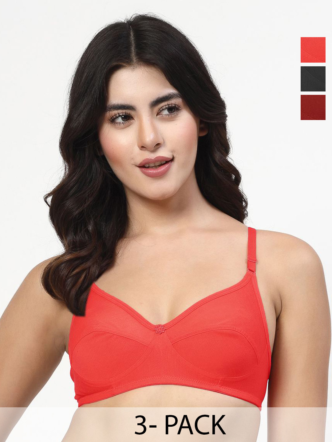 LILY Iteerp Women Pack Of 3 Full Coverage Seamed Non Padded Regular Everyday Bra