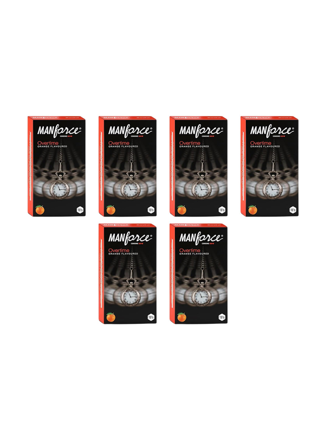 Manforce Men Set Of 6 Overtime Dotted Orange Flavoured Condoms - 10 Pcs Each