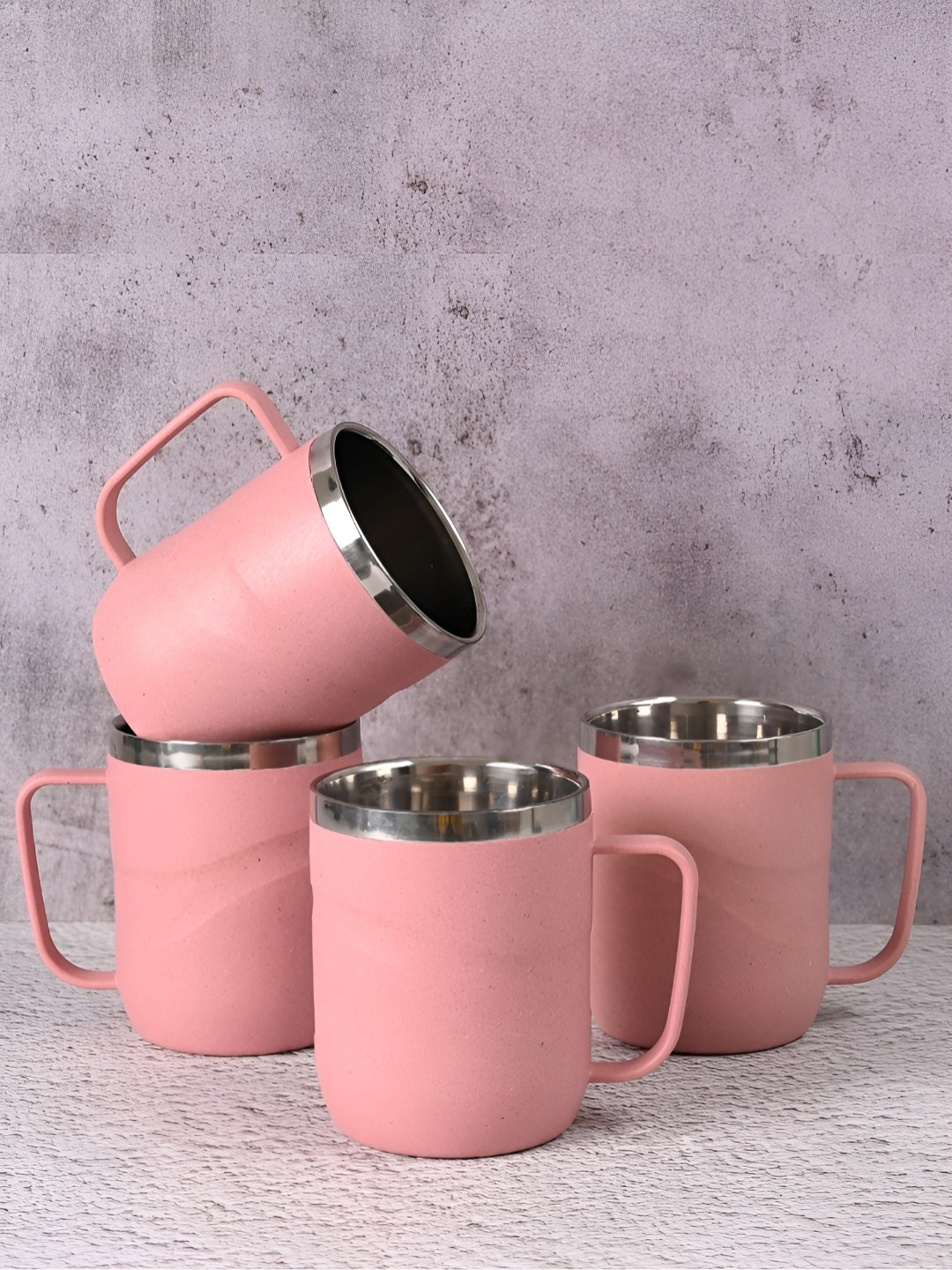 eha Morning Mates Pink Bamboo Dishwasher Safe 4 Piece Mugs-250ml