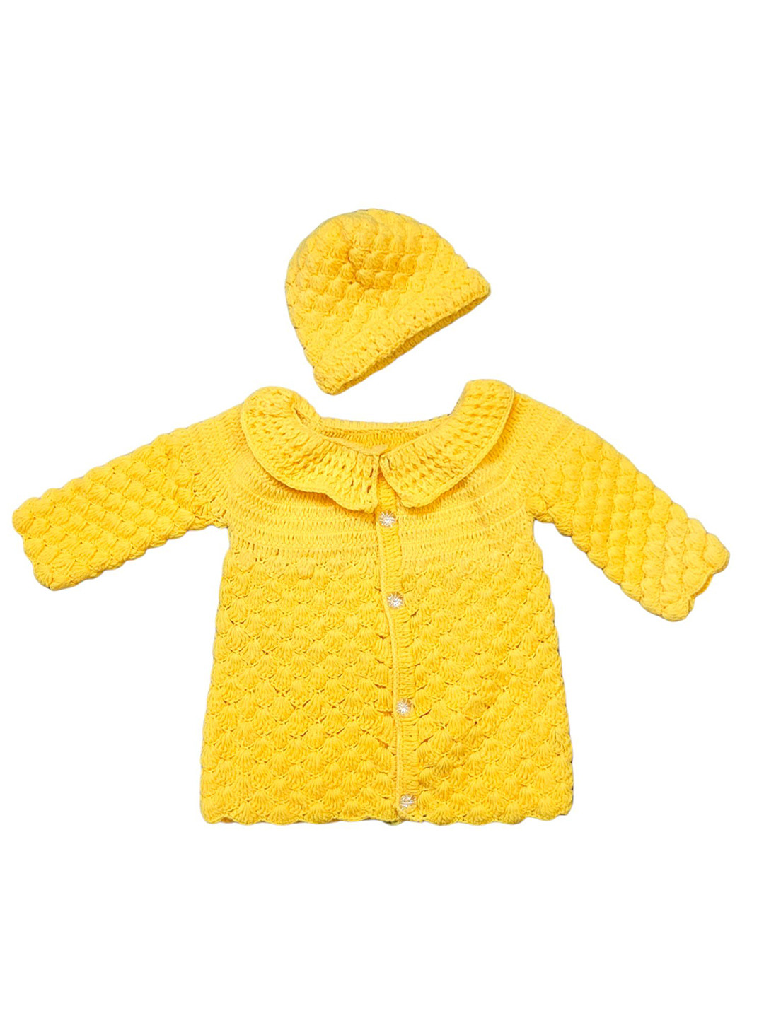 LITTLE CROCHE CREATIONS Girls Cable Knit Cardigan Sweaters With Cap
