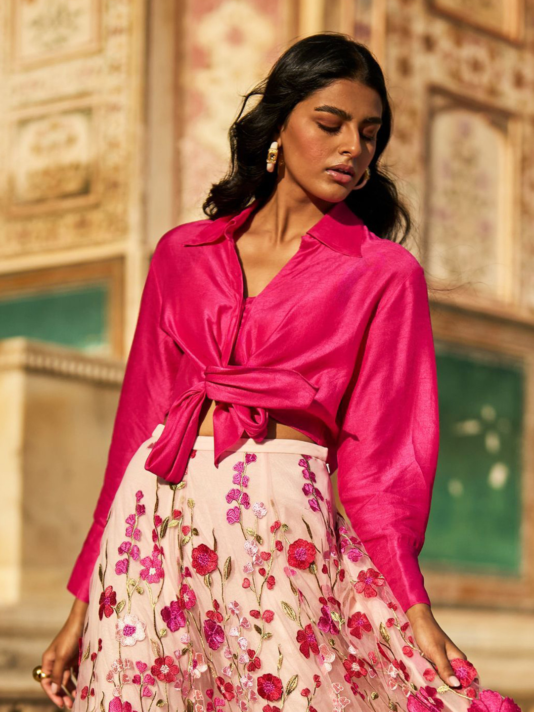 Dash and Dot Shirt Style Crop Top