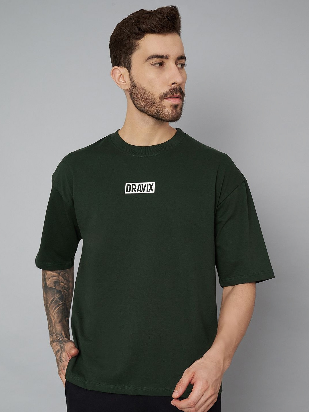 Dravix Men Typography Printed Round Neck Cotton Oversized T-shirt