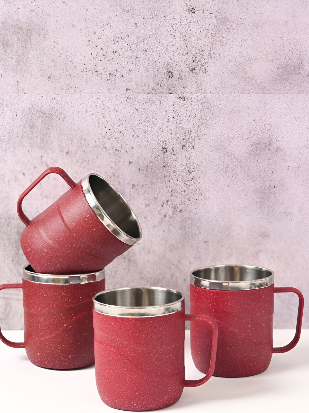 eha Coral Textured Bamboo Dishwasher Safe 4 Piece Mugs-300ml