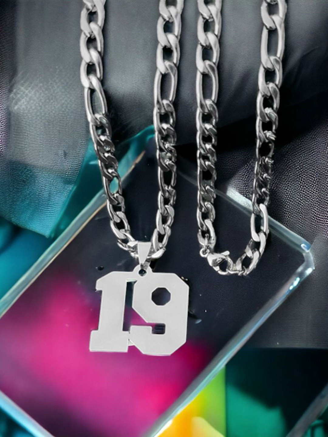 M Men Style Stainless Steel Silver-Plated Sports Jersey Number Pendants With Chains