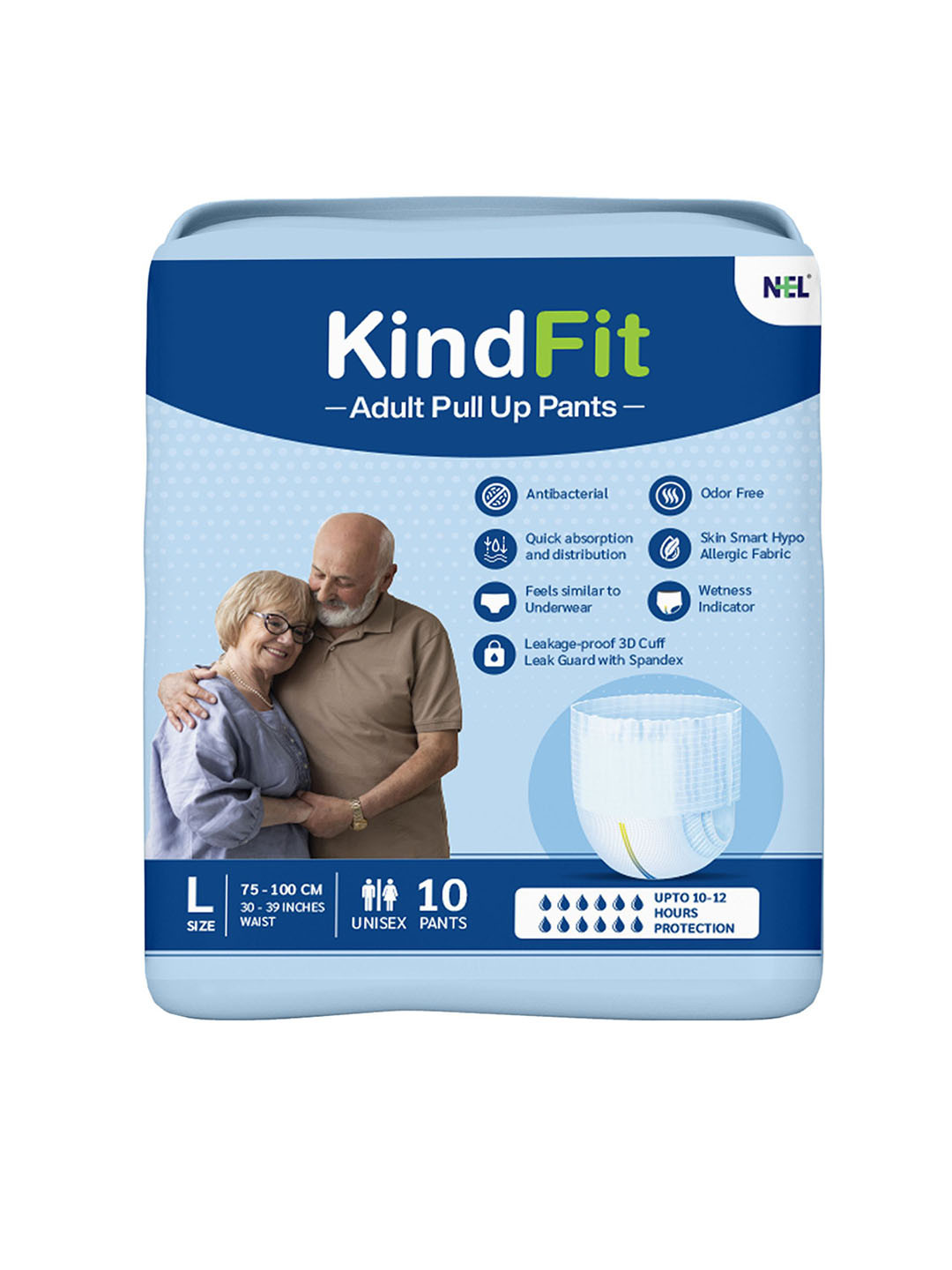 Kindfit Antibacterial Leak Proof Adult Pull-Up Pants 10 Pads - L