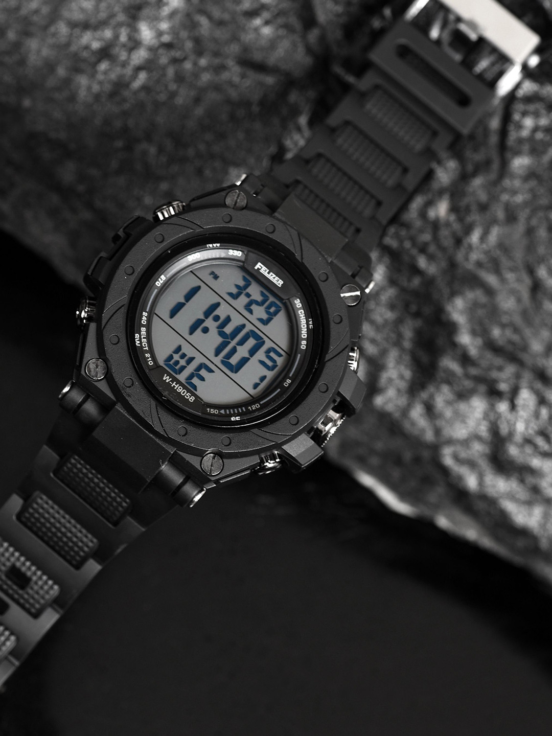 FELIZER Men Patterned Dial & Textured Straps Analogue Watch H9058-LSKA-FullBlk