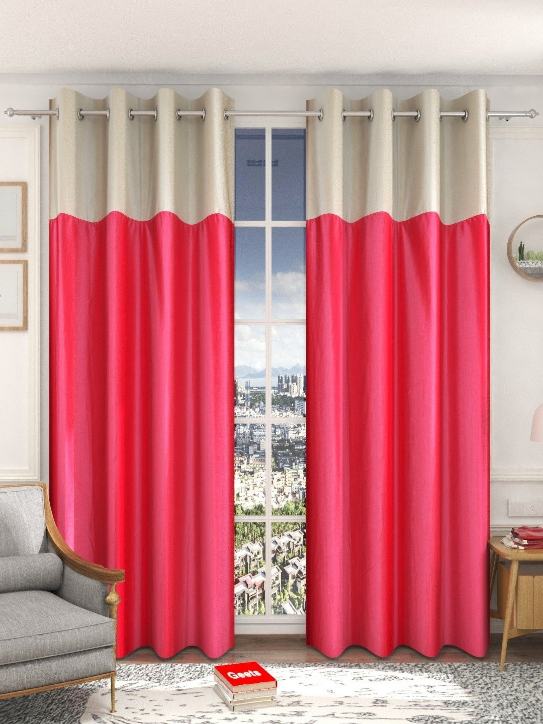 Galaxy Home Decor Pink & Cream 2 Pieces Light Blocking Long Door Curtains