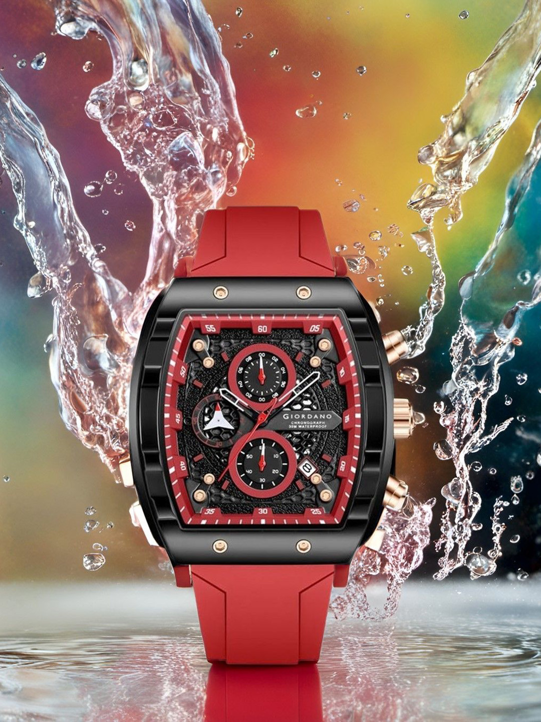 GIORDANO Square Dial Multifuncational Watch With Stylish Design & Silicone Strap