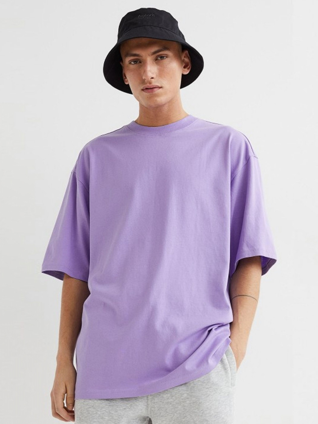 Cloroot Men Solid Round Neck Cotton Oversized T-shirt