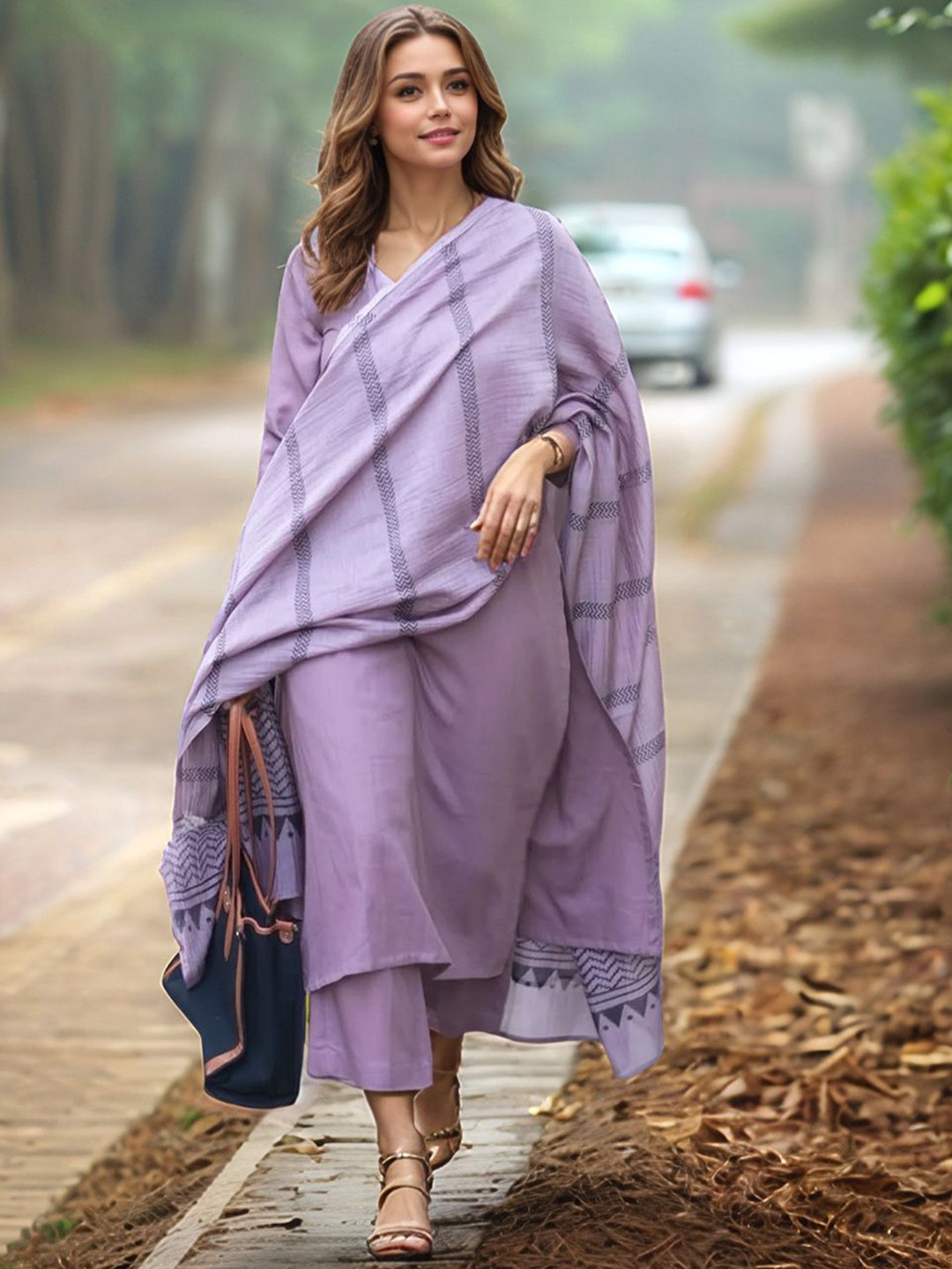 KALINI Straight Kurta With Palazzos & Dupatta