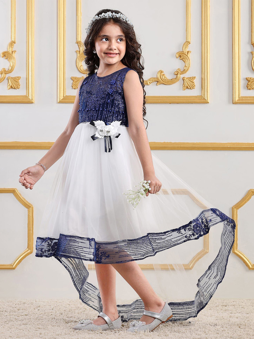 Mark & Mia Kids-Girls Embellished Applique Fit and Flare Knee Length Dresses