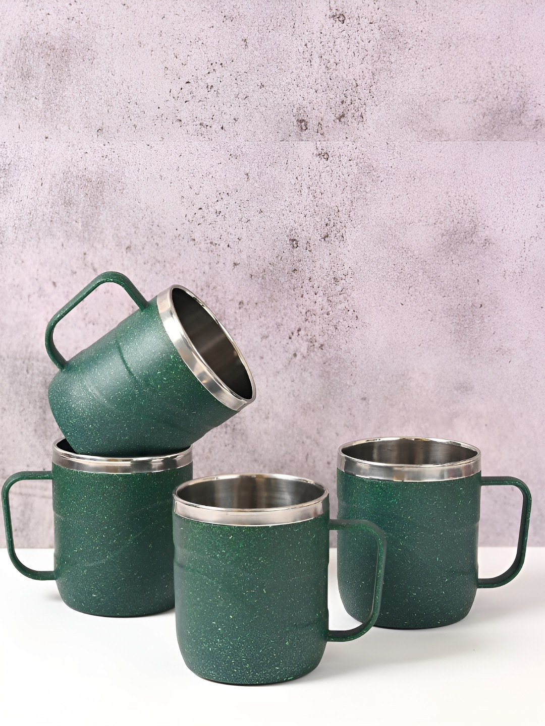 eha Green Textured Bamboo Dishwasher Safe 4 Piece Mugs-300ml