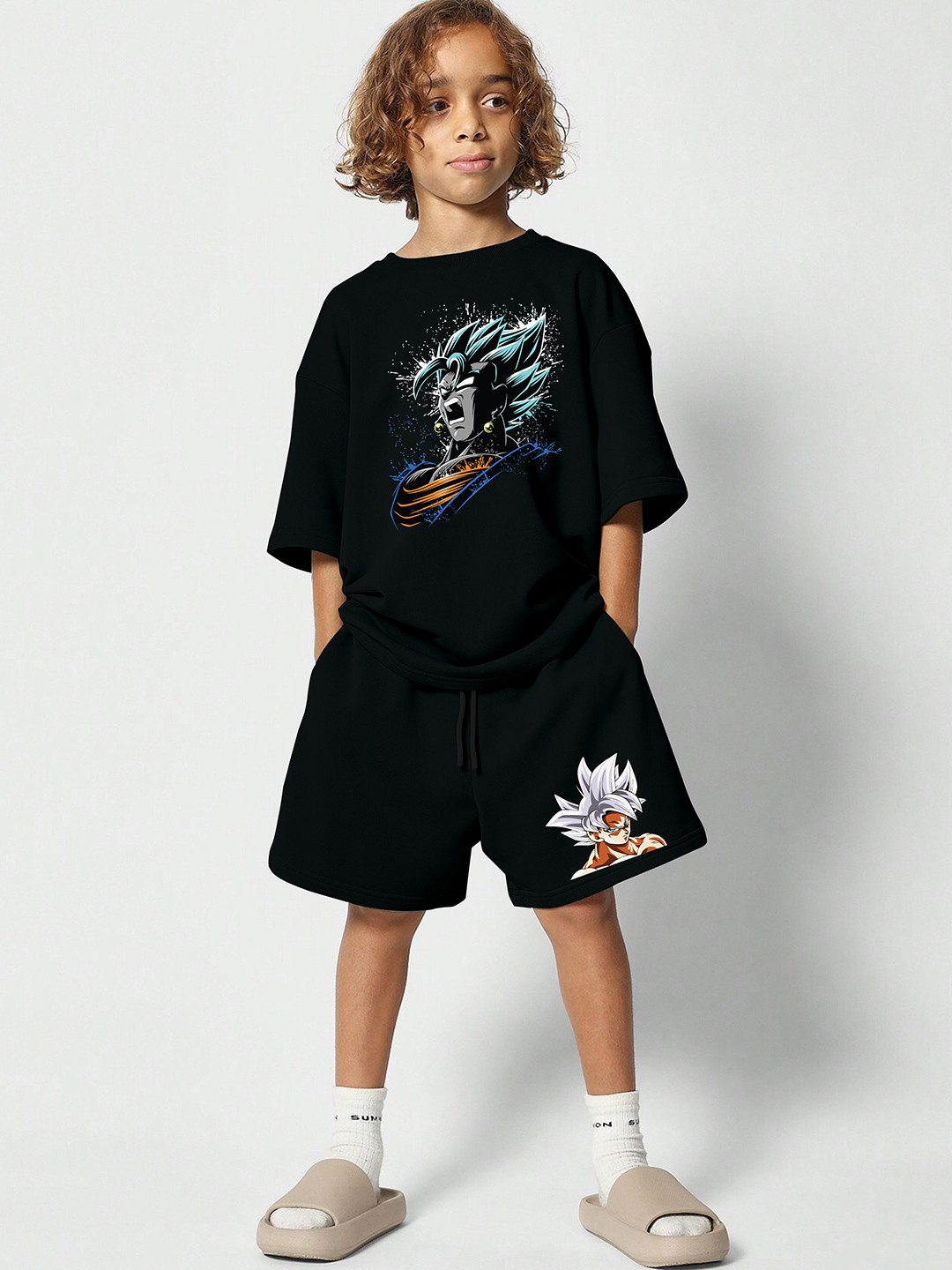 MODARUE Boys Dragon Ball Goku Printed Round Neck T-shirt With Shorts
