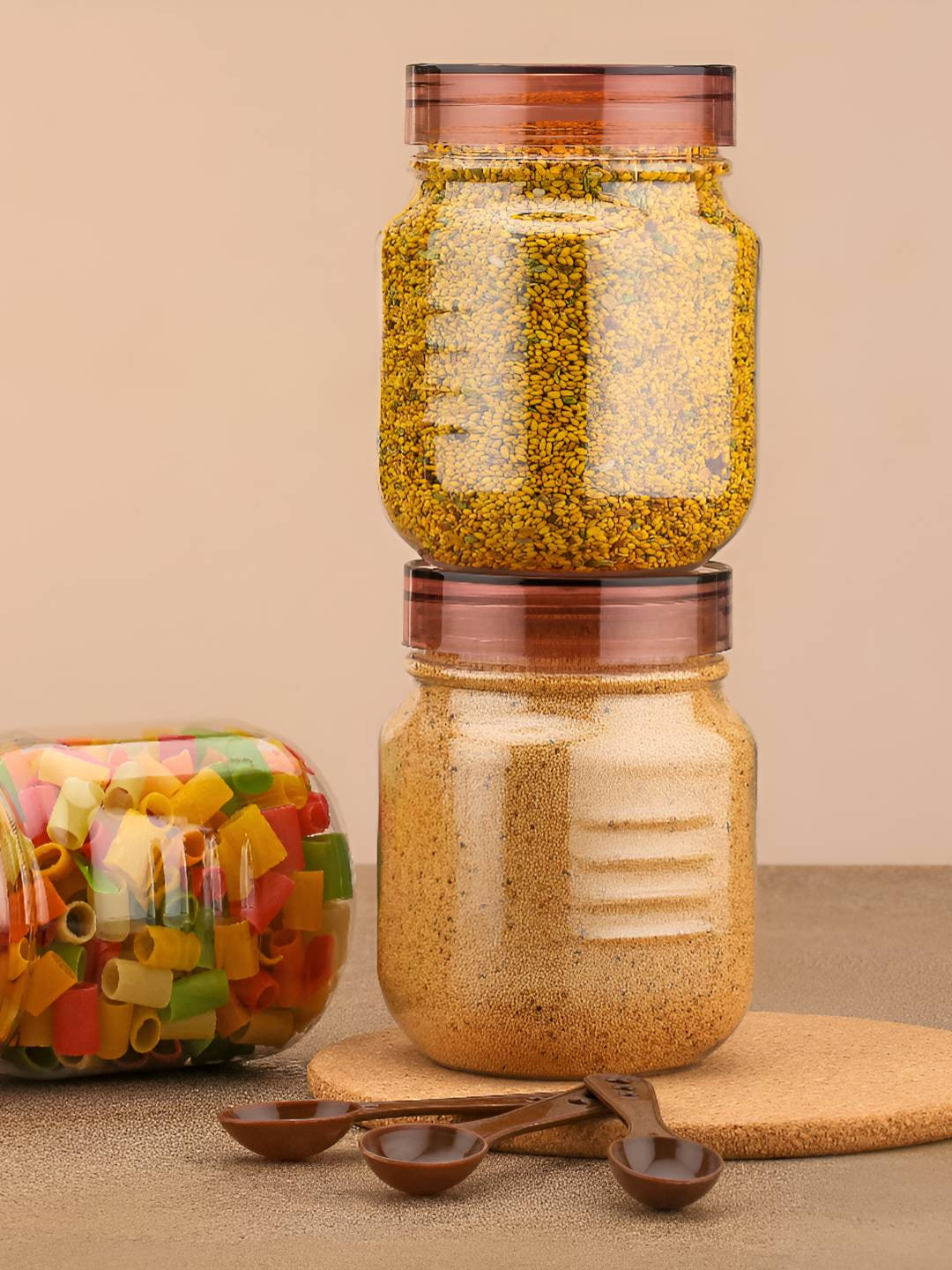 Reeq Brown Plastic Air Tight 3 Piece Screw Top Canister-750ml