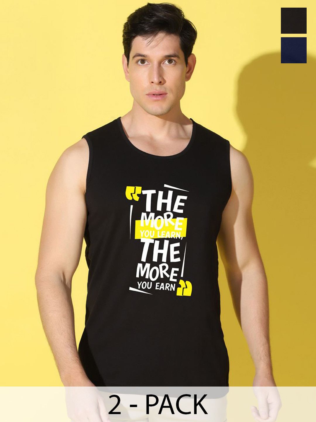 WOOSTRO Pack Of 2 Printed Combo Cotton Gym Vests VWS26(MORE BLACK)(RUN NAVY)