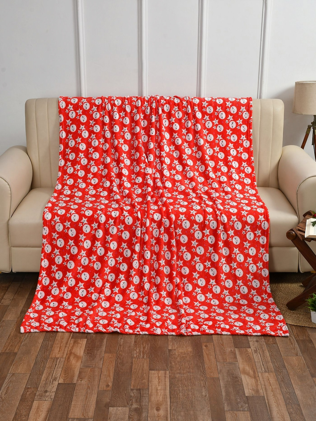 BREVARD Red Printed AC Room 200 GSM Woolen Double Bed Blanket