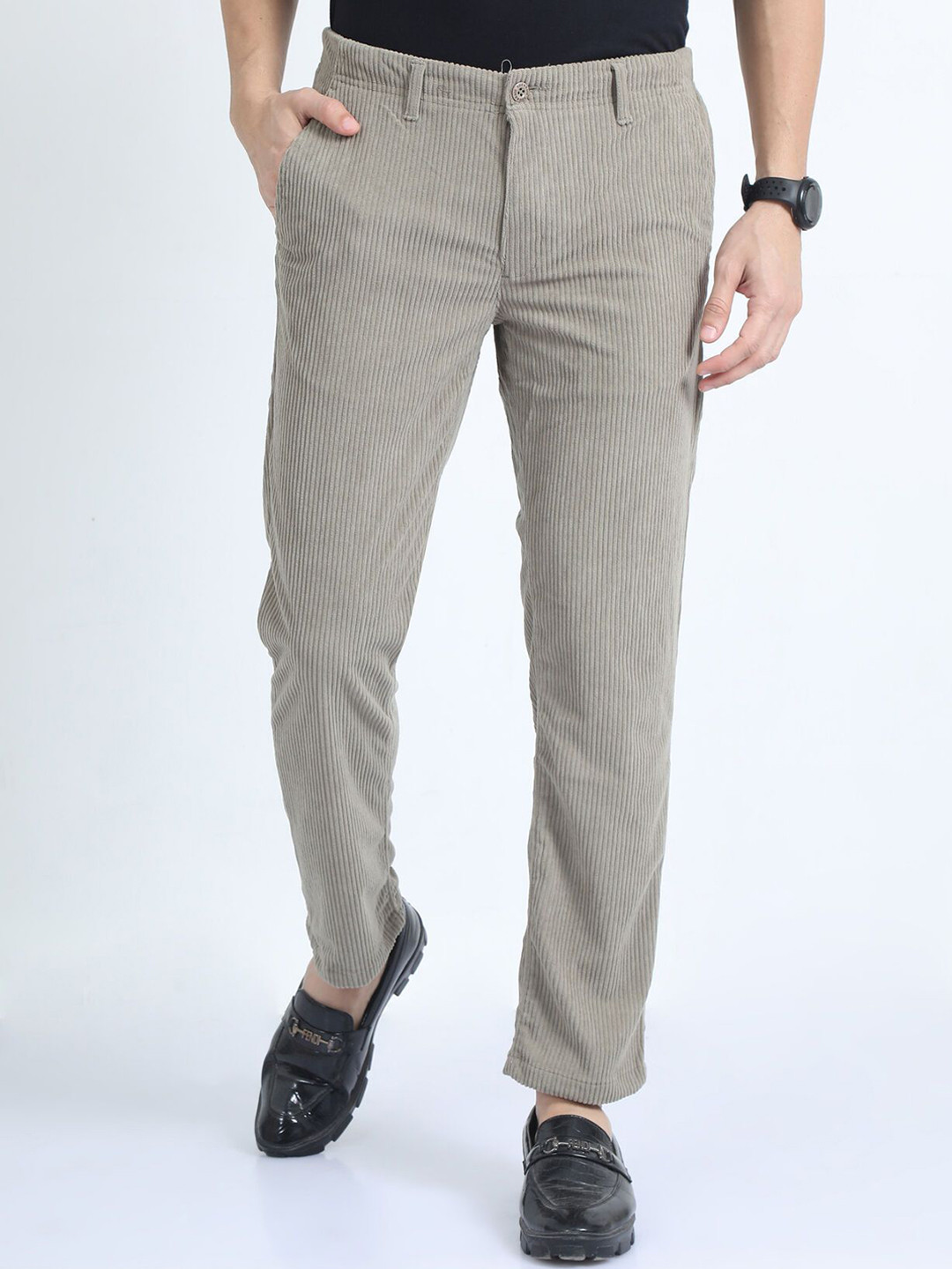 THE BEETEL HOUSE Elite Men Striped Smart Regular Fit Mid Rise Flat Front Chinos Trousers
