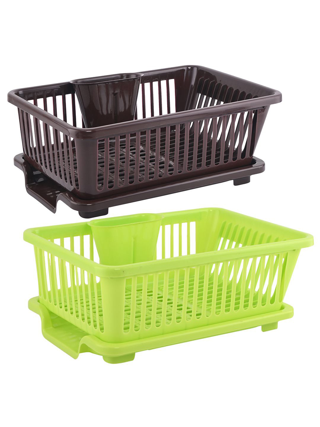 Kuber Industries Brown & Green 2 Pieces Dish Rack with Drainer