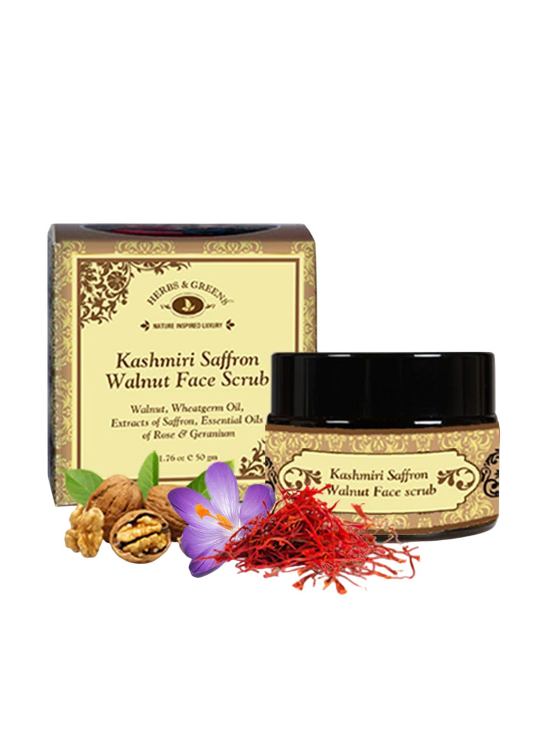 HERBS & GREENS Kashmiri Saffron Walnut Scrub For Anti-Ageing - 50 g