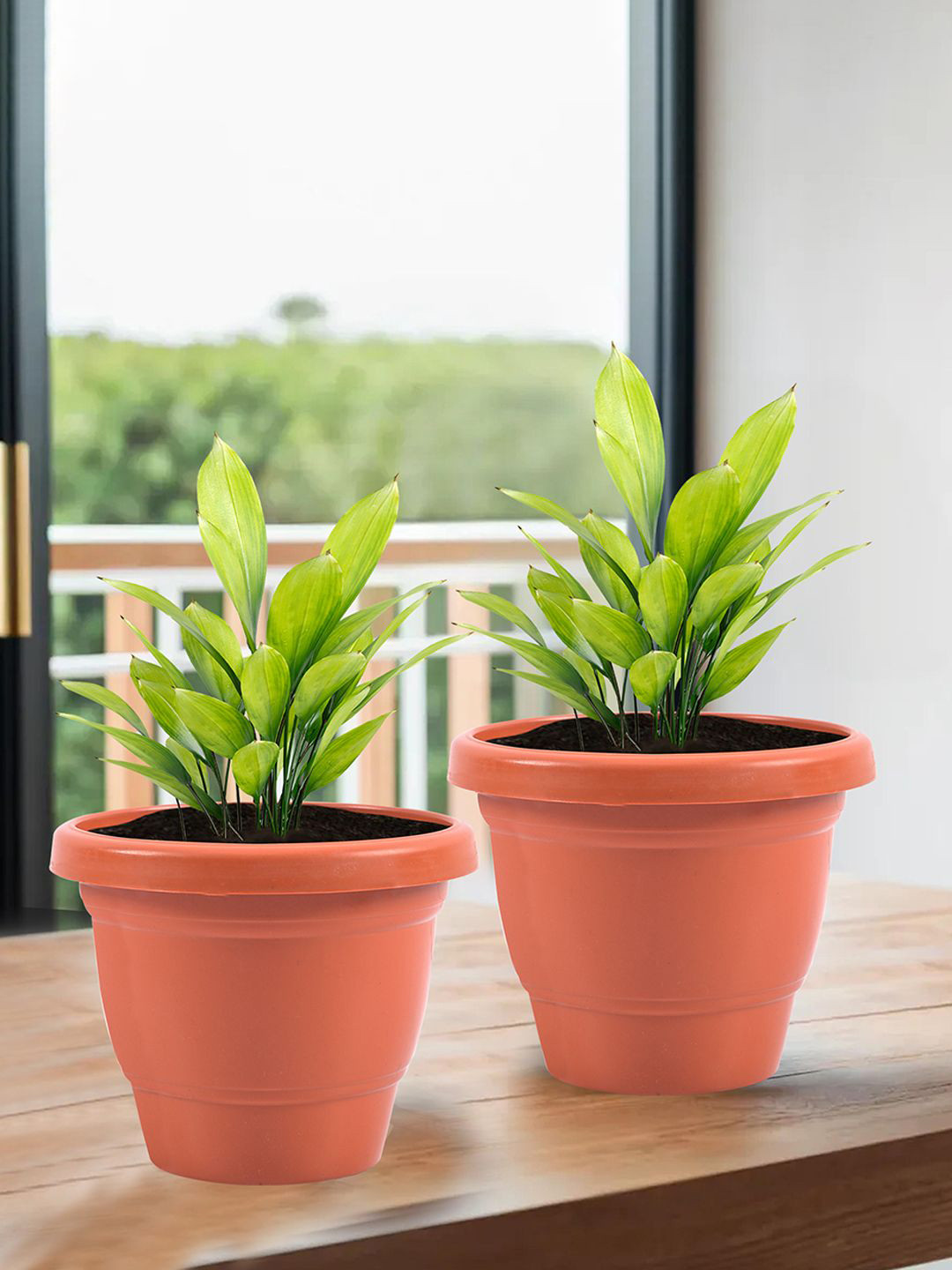 Kuber Industries Orange-Colored 2 Pieces Versatile Sturdy Flower Planters