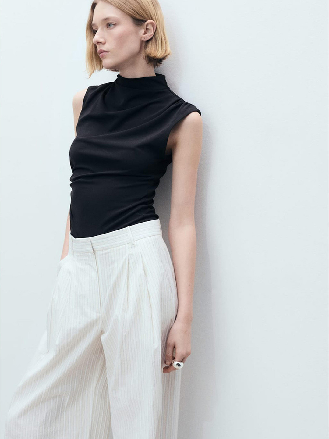MANGO Draped High Neck Top