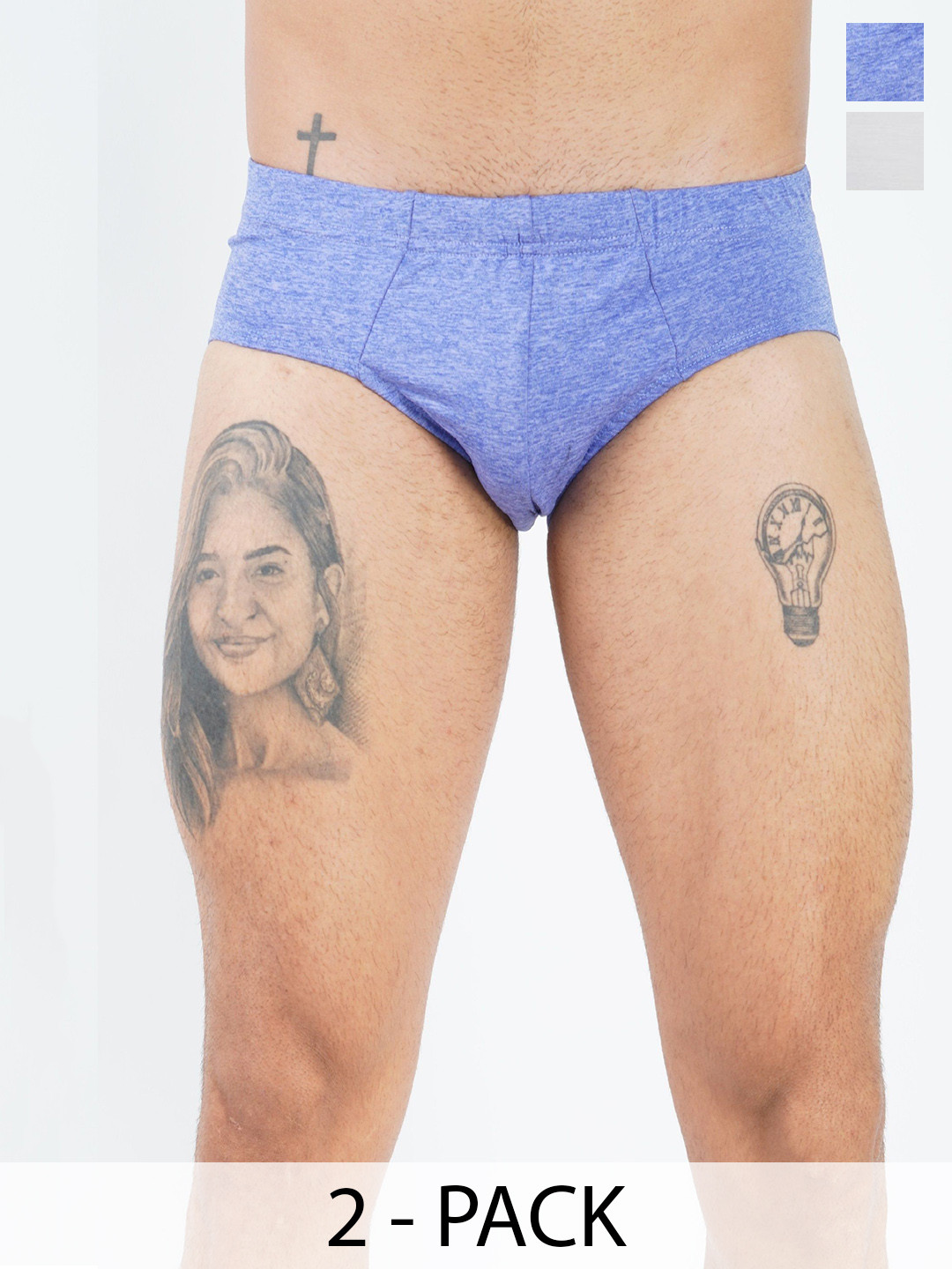 GOTO Men Pack Of 3 Basic Briefs lycra inner elastic Blue L Grey R Blue