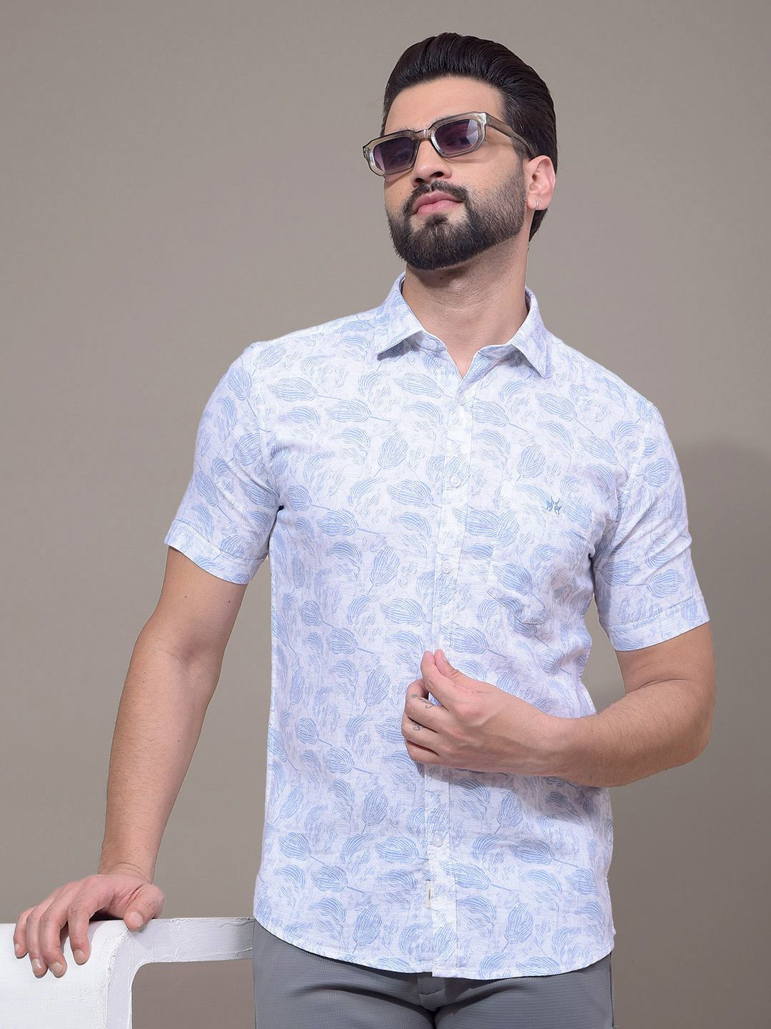 Crimsoune Club Men Classic Fit Floral Printed Spread Collar Cotton Casual Shirt