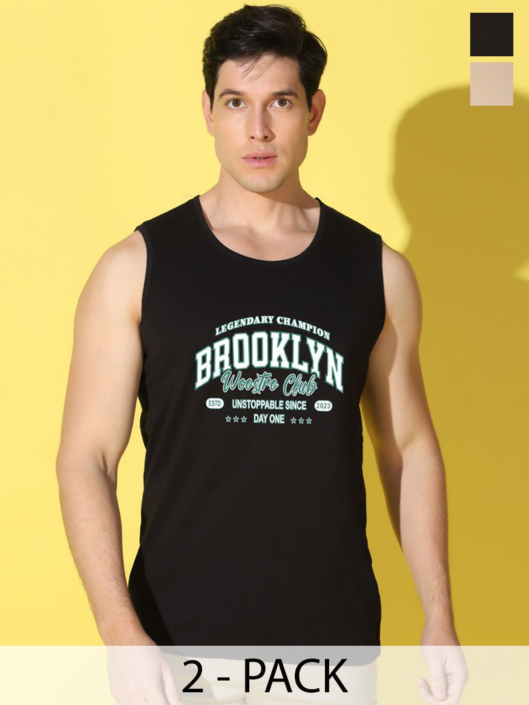 WOOSTRO Pack Of 2 Printed Super Combed Cotton Gym Vests