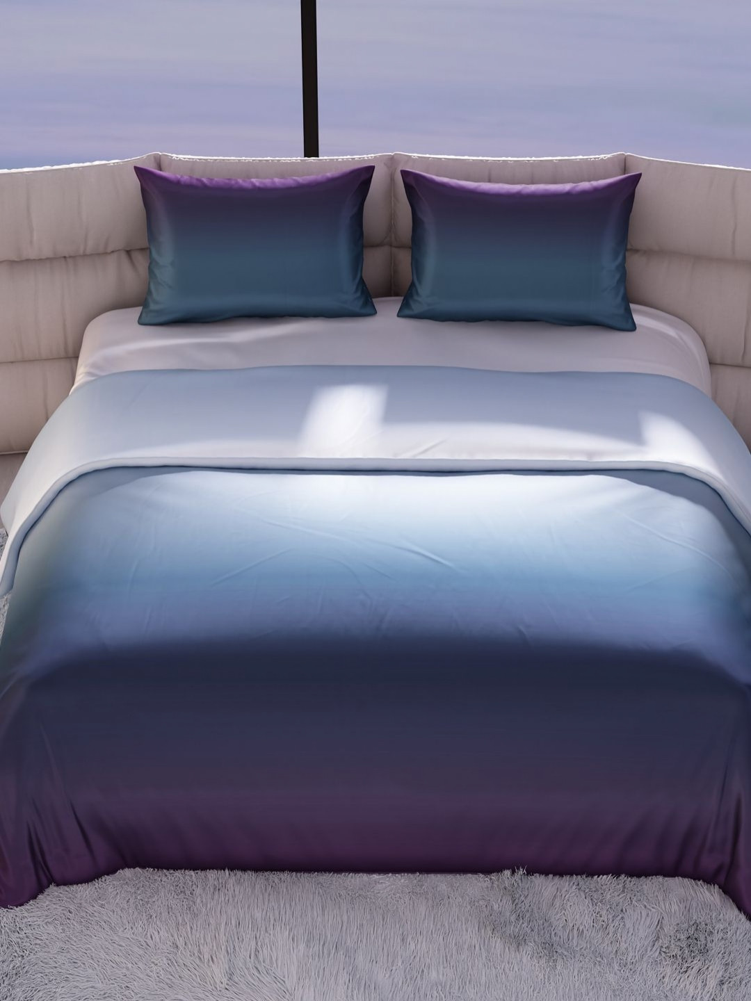 Stoa Paris Skies of Paris Green & White 4 Pieces Satin 300 TC King Bedding Set