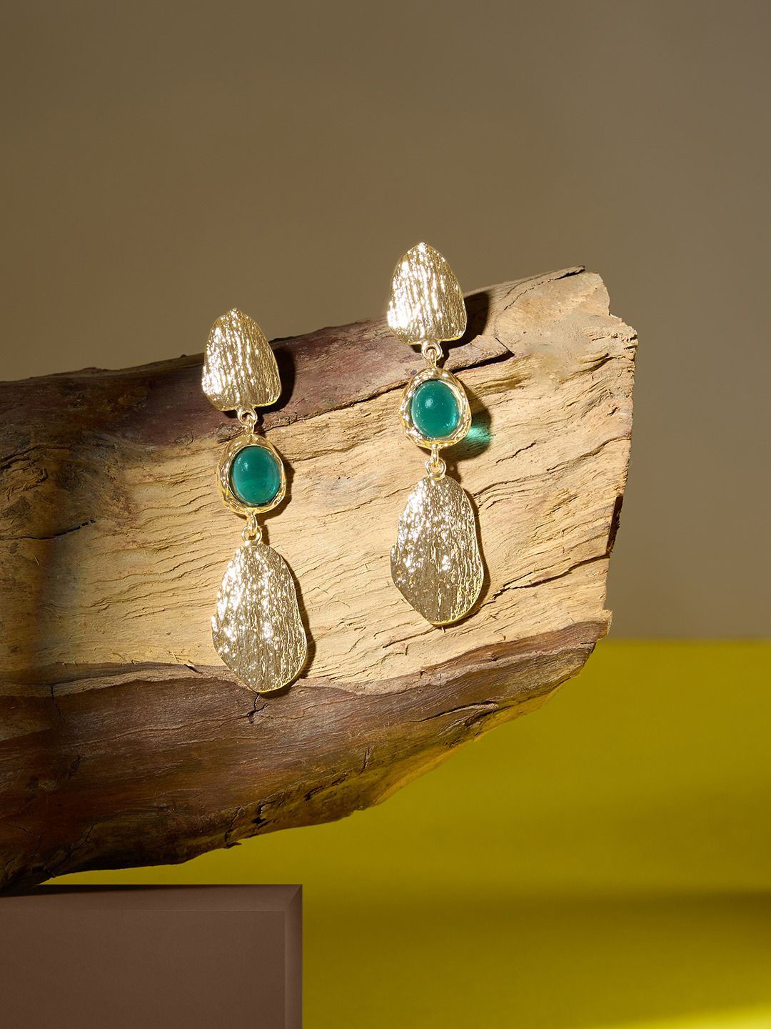 AMI Gold-Plated Artificial Stones Studded Classy Contemporary Drop Earrings